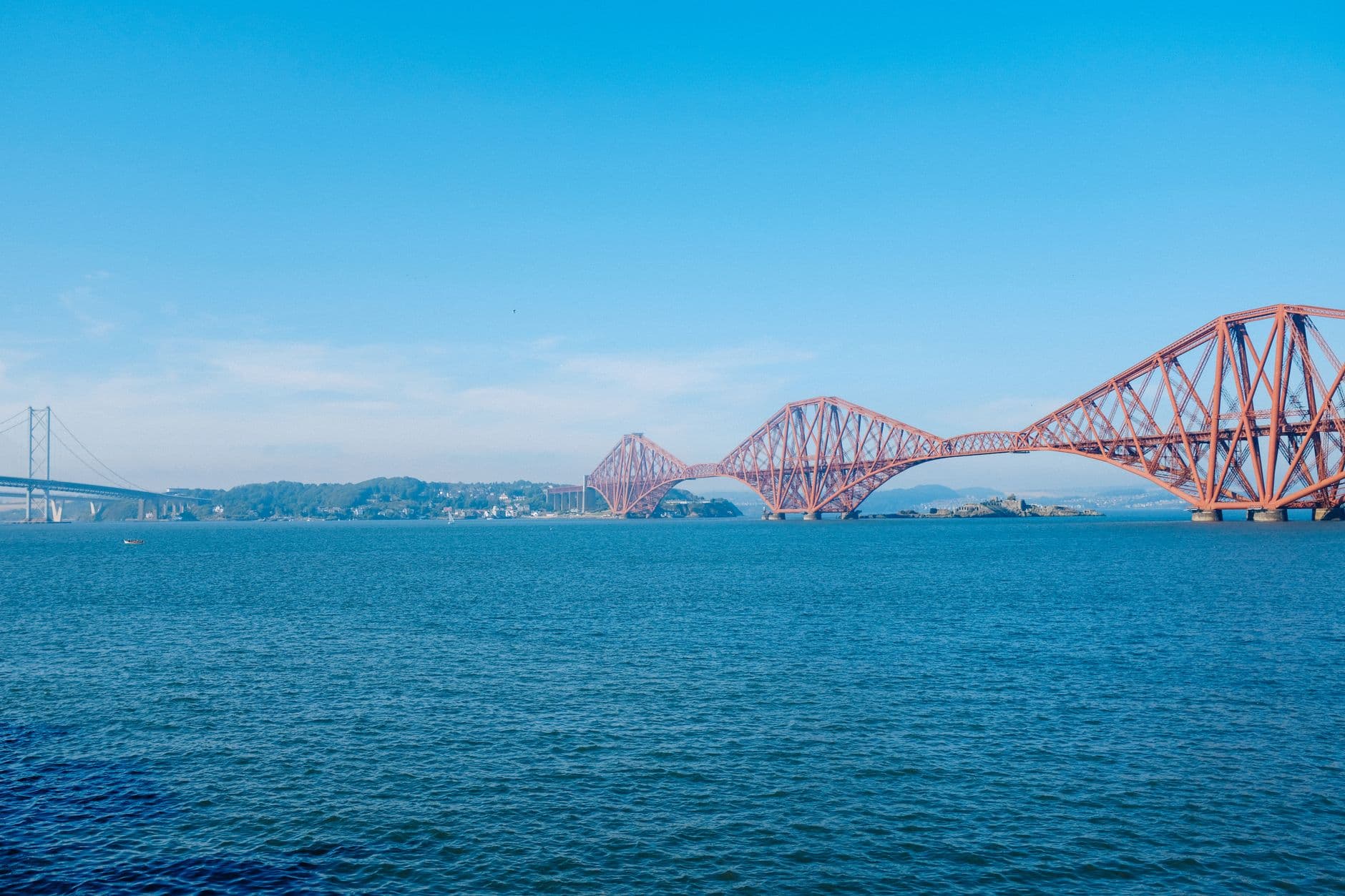 Iconic Forth Bridge spanning the River Forth in Scotland, a UNESCO world heritage site.